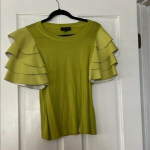 Gracia Green Ruffled Blouse with Tiered Sleeves